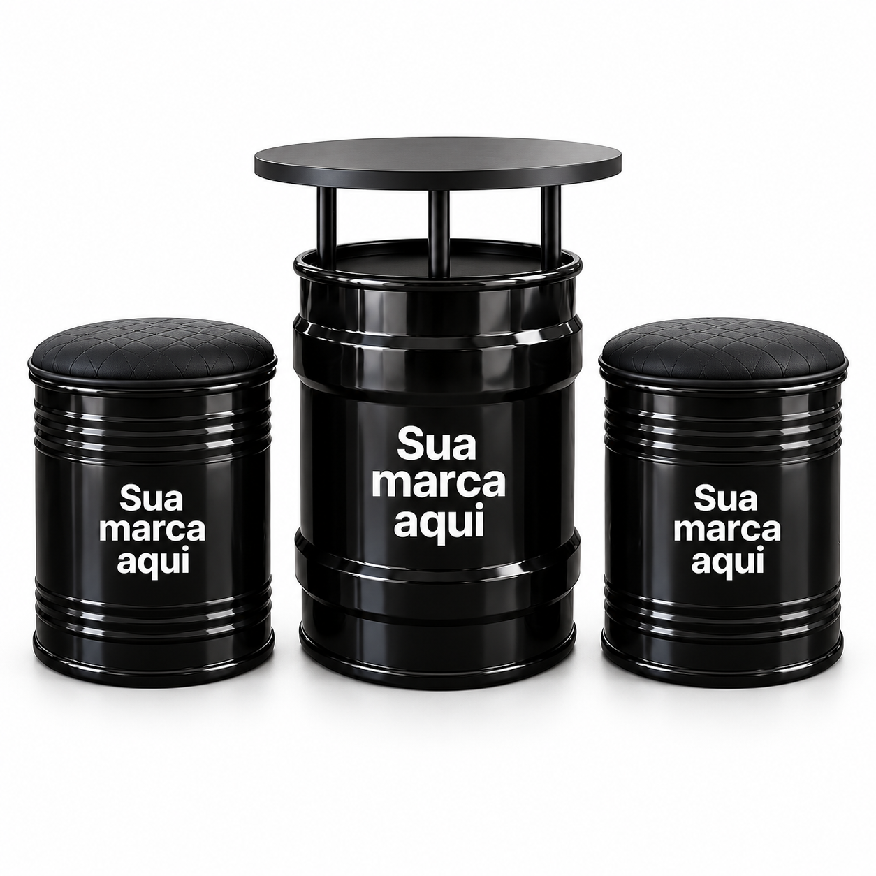 Conjunto 3 peças preto com estampa Sua marca aqui