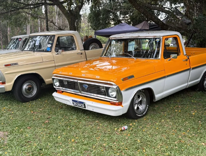 Picape laranja e branca