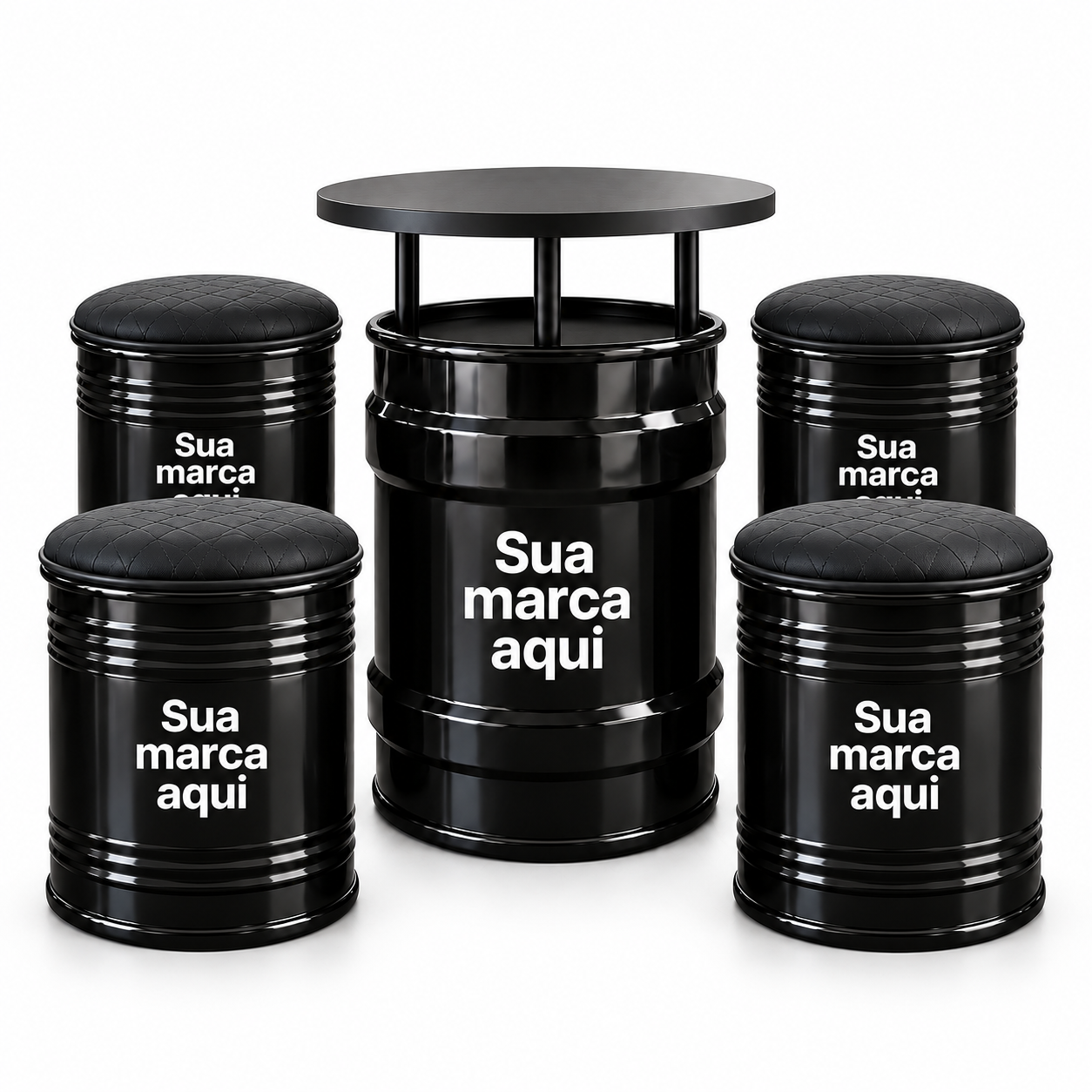 Conjunto 5 peças preto com estampa Sua marca aqui